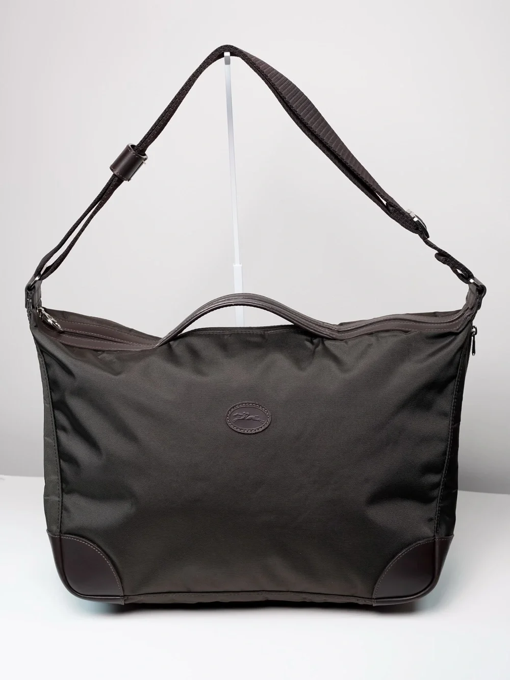 Longchamp Dark Olive Nylon Leather Large Messenger Laptop Travel Shoulder Bag